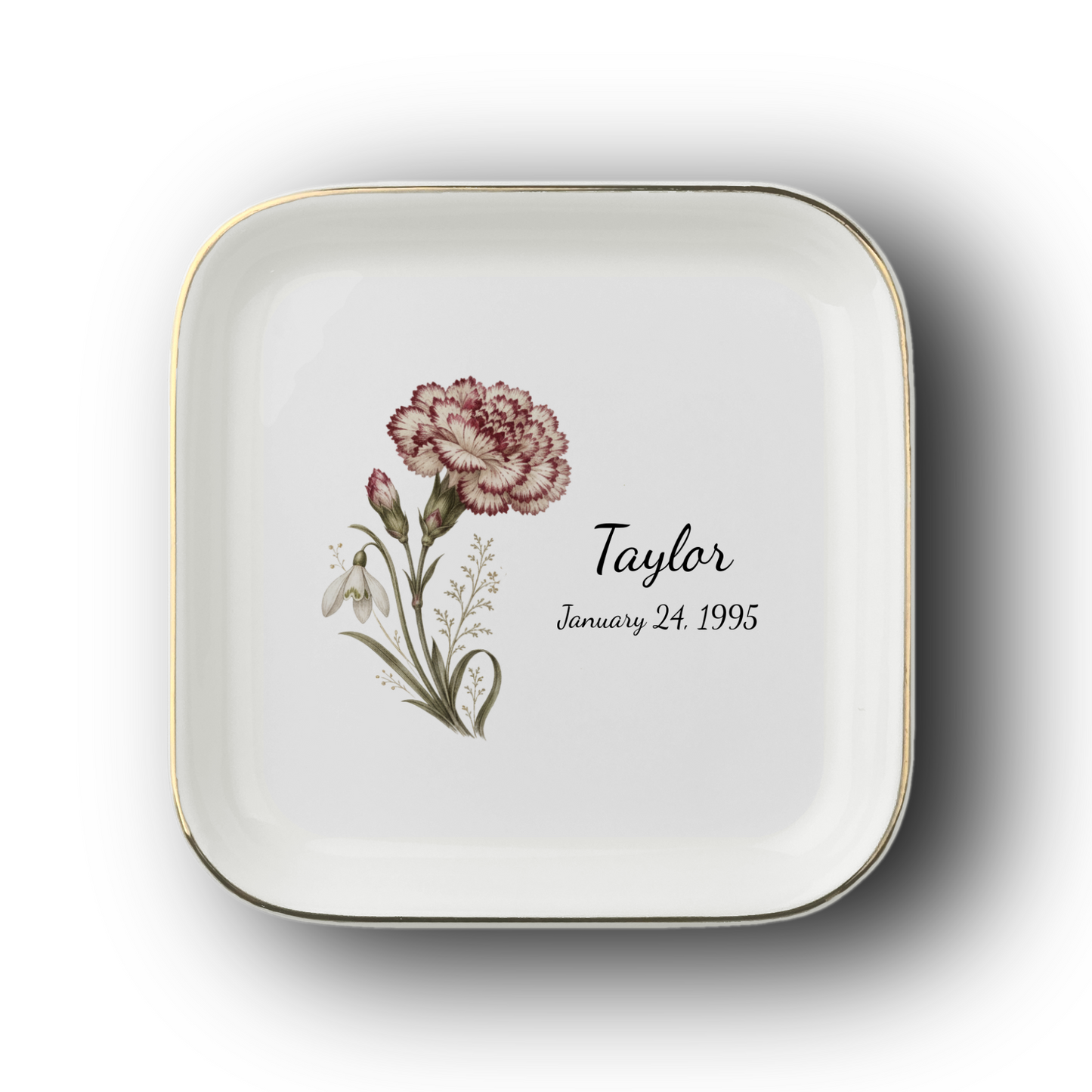 Personalized Birth Month Flower Jewelry Dish | Custom Name Ceramic Trinket Tray