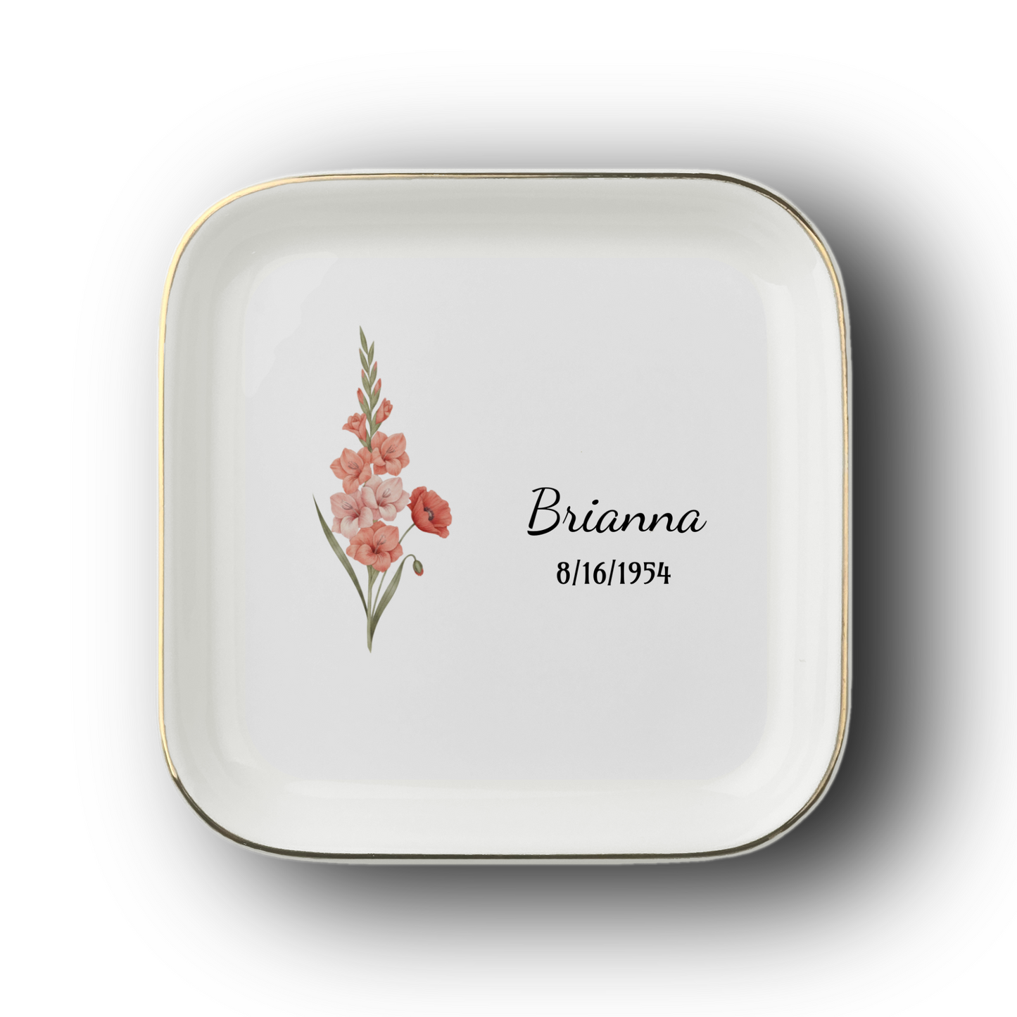 Personalized Birth Month Flower Jewelry Dish | Custom Name Ceramic Trinket Tray