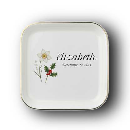 Personalized Birth Flower Jewelry Dish | Custom Ceramic Ring Tray
