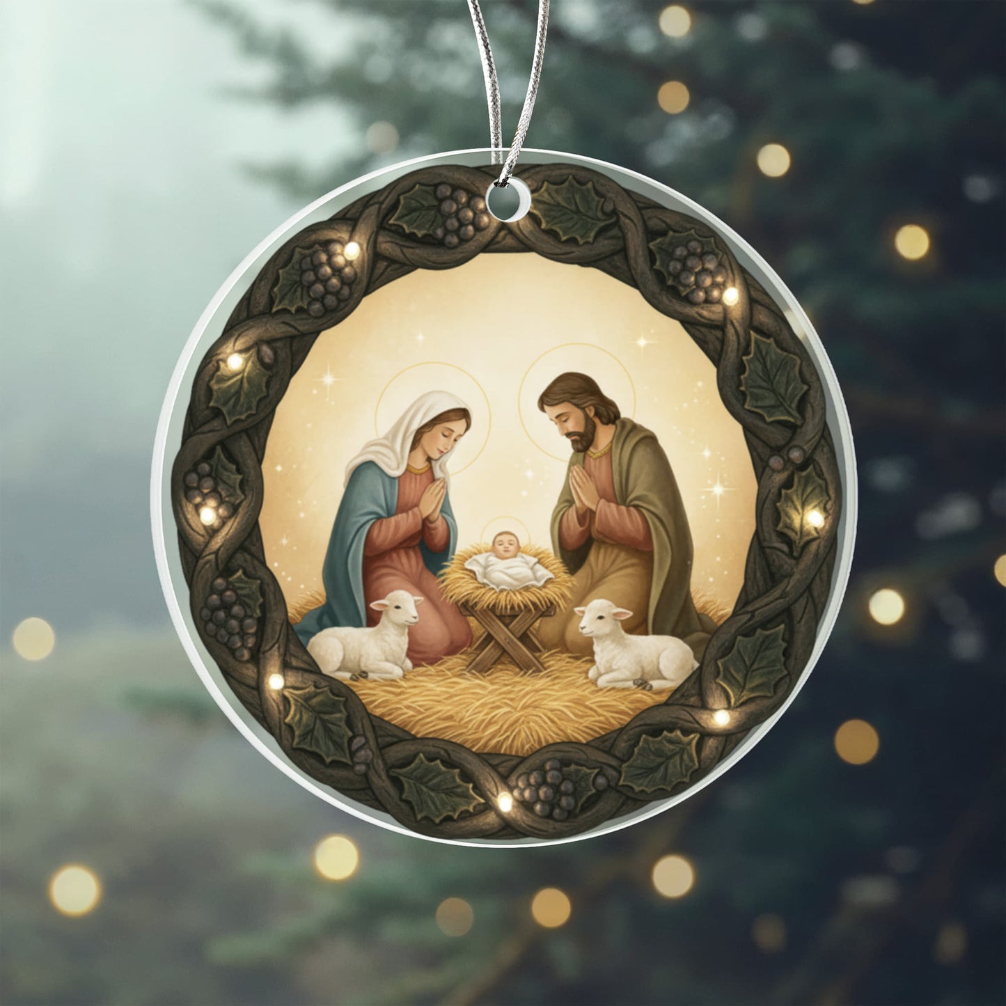 Vintage Nativity Acrylic Circle Ornament