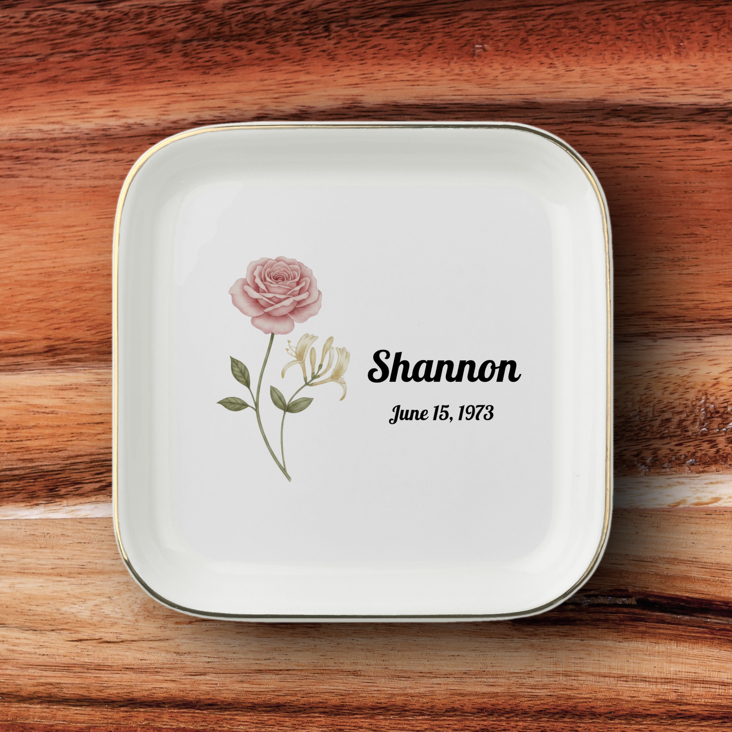 Personalized Birth Month Flower Jewelry Dish | Custom Name Ceramic Trinket Tray
