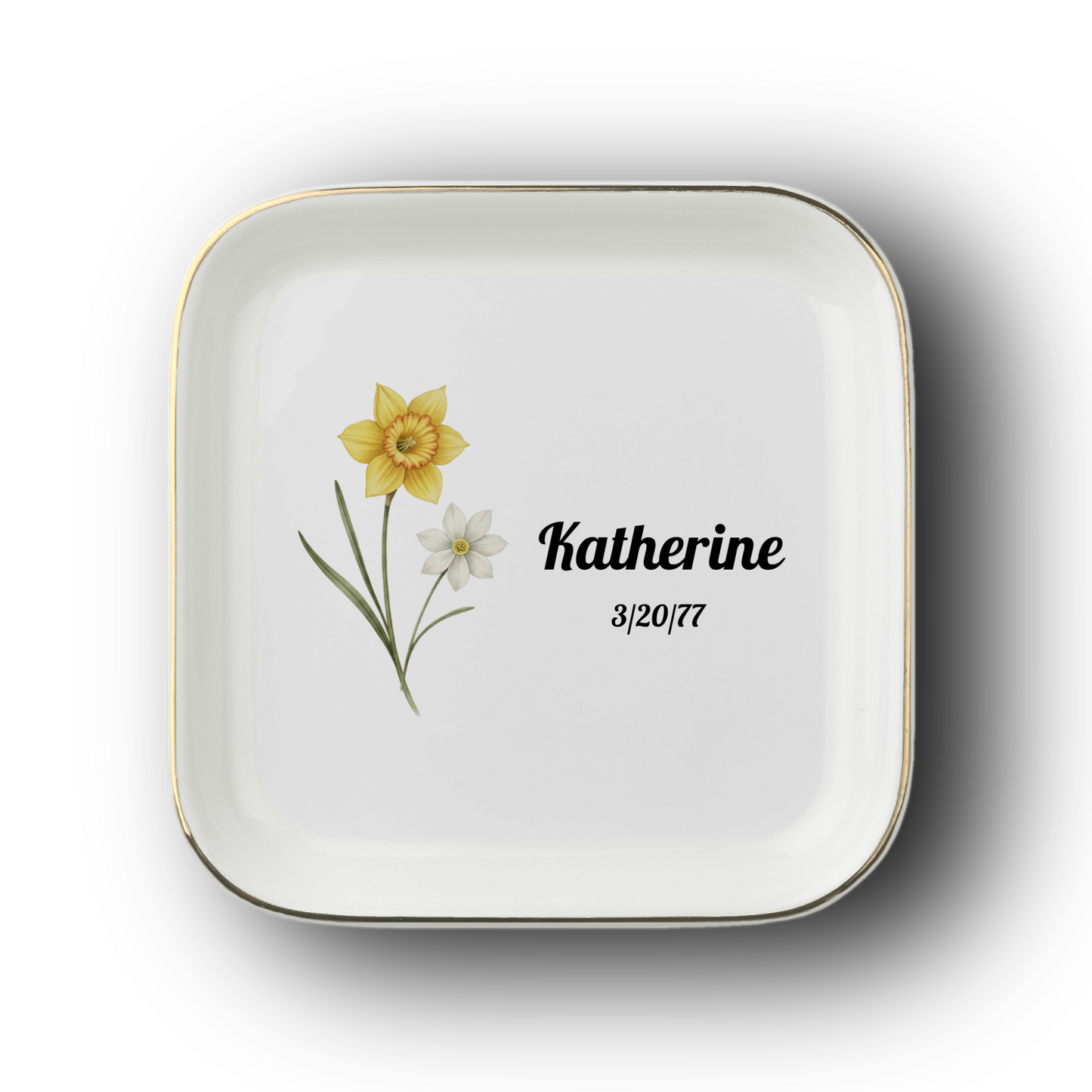 Personalized Birth Month Flower Jewelry Dish | Custom Name Ceramic Trinket Tray