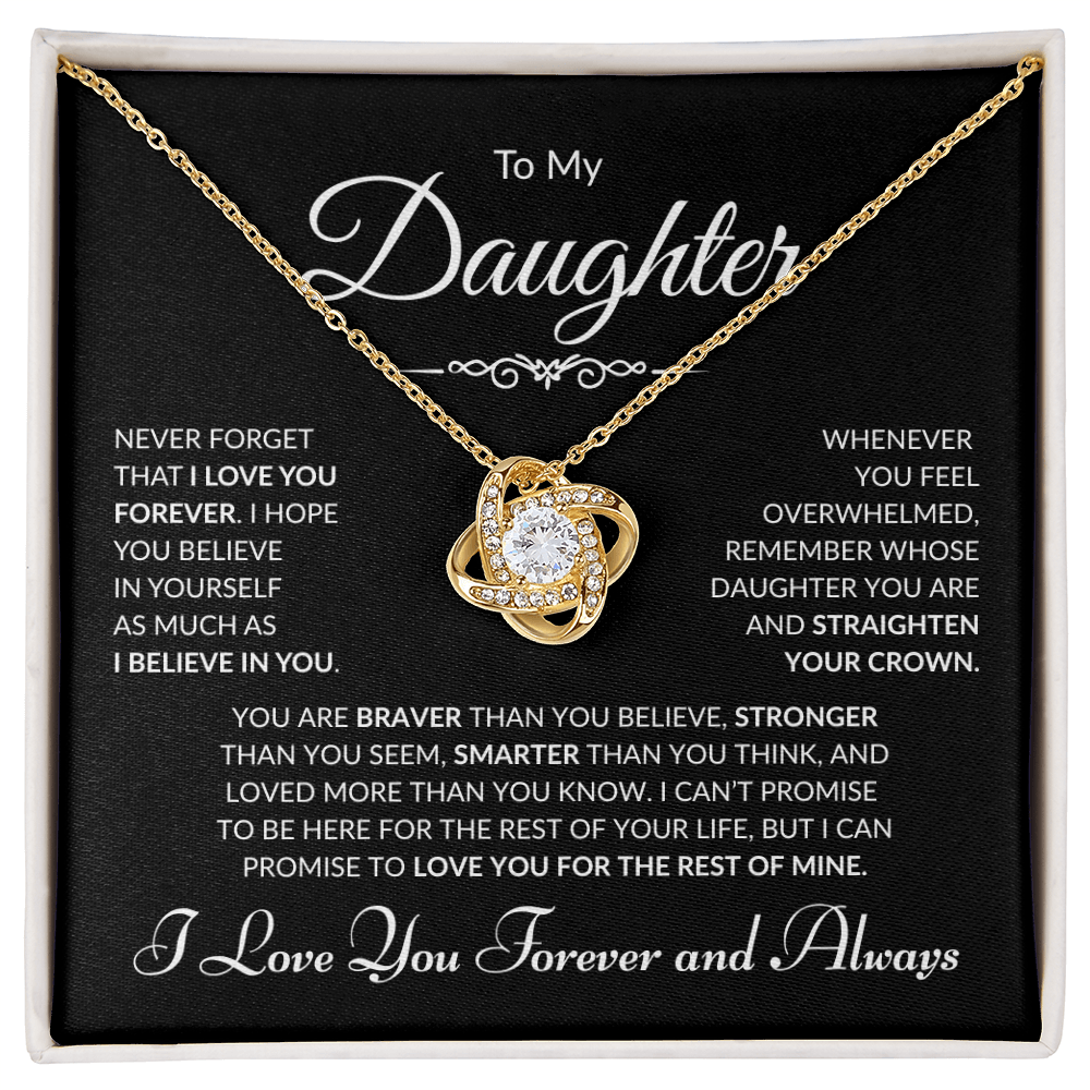 To My Daughter - I Love You Forever and Always - Black Card Love Knot Necklace