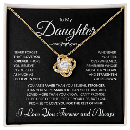 To My Daughter - I Love You Forever and Always - Black Card - Love Knot Necklace