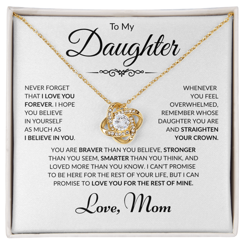 To My Daughter - Love Mom - Love Knot Necklace - White Card