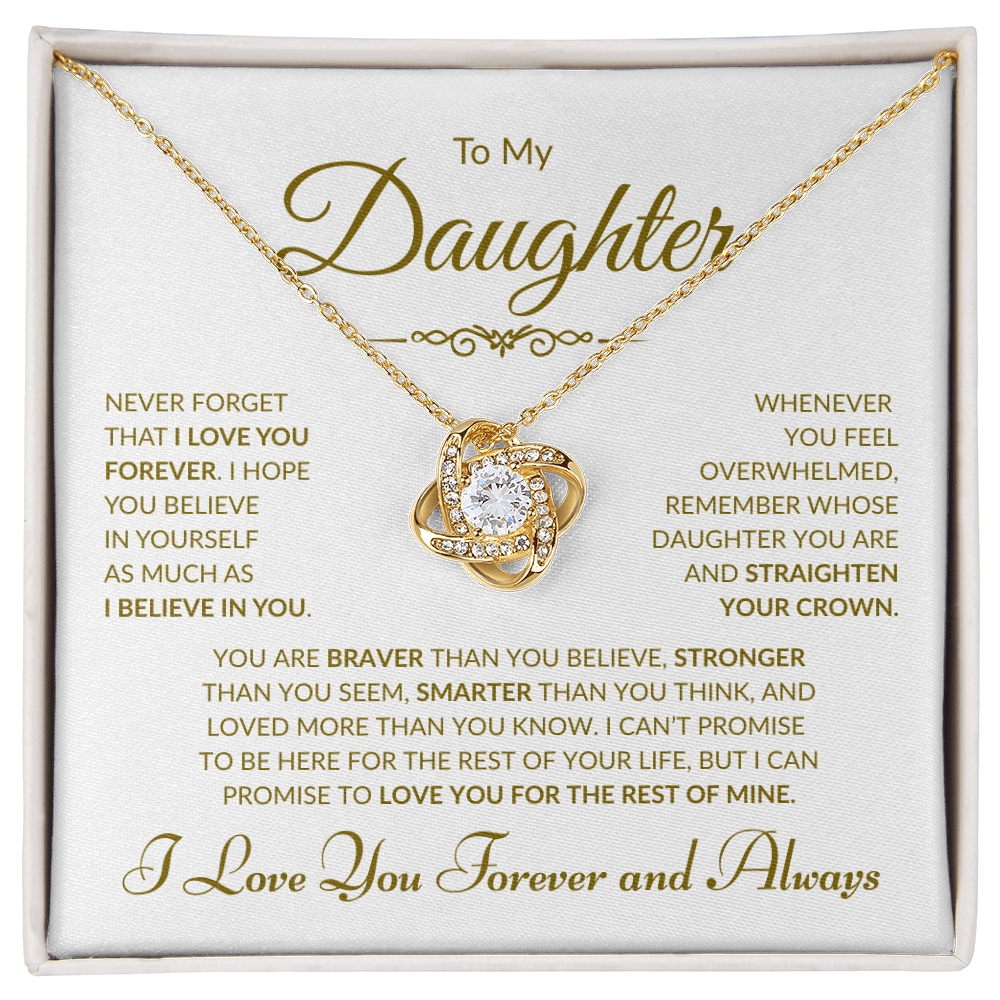 To My Daughter -  I Love You Forever and Always - White Card - Love Knot Necklace