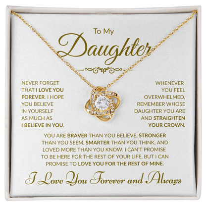 To My Daughter -  I Love You Forever and Always - White Card - Love Knot Necklace
