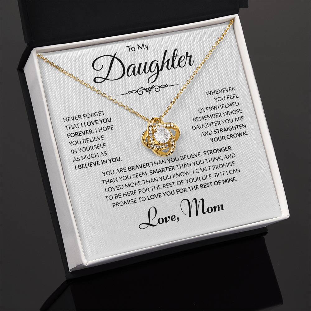 To My Daughter - Love Mom - Love Knot Necklace - White Card