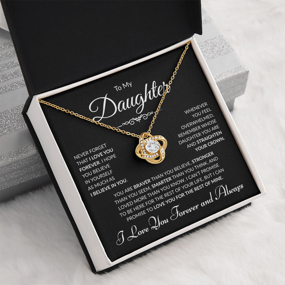 To My Daughter - I Love You Forever and Always - Black Card Love Knot Necklace