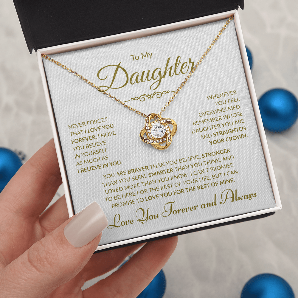 To My Daughter -  I Love You Forever and Always - White Card - Love Knot Necklace