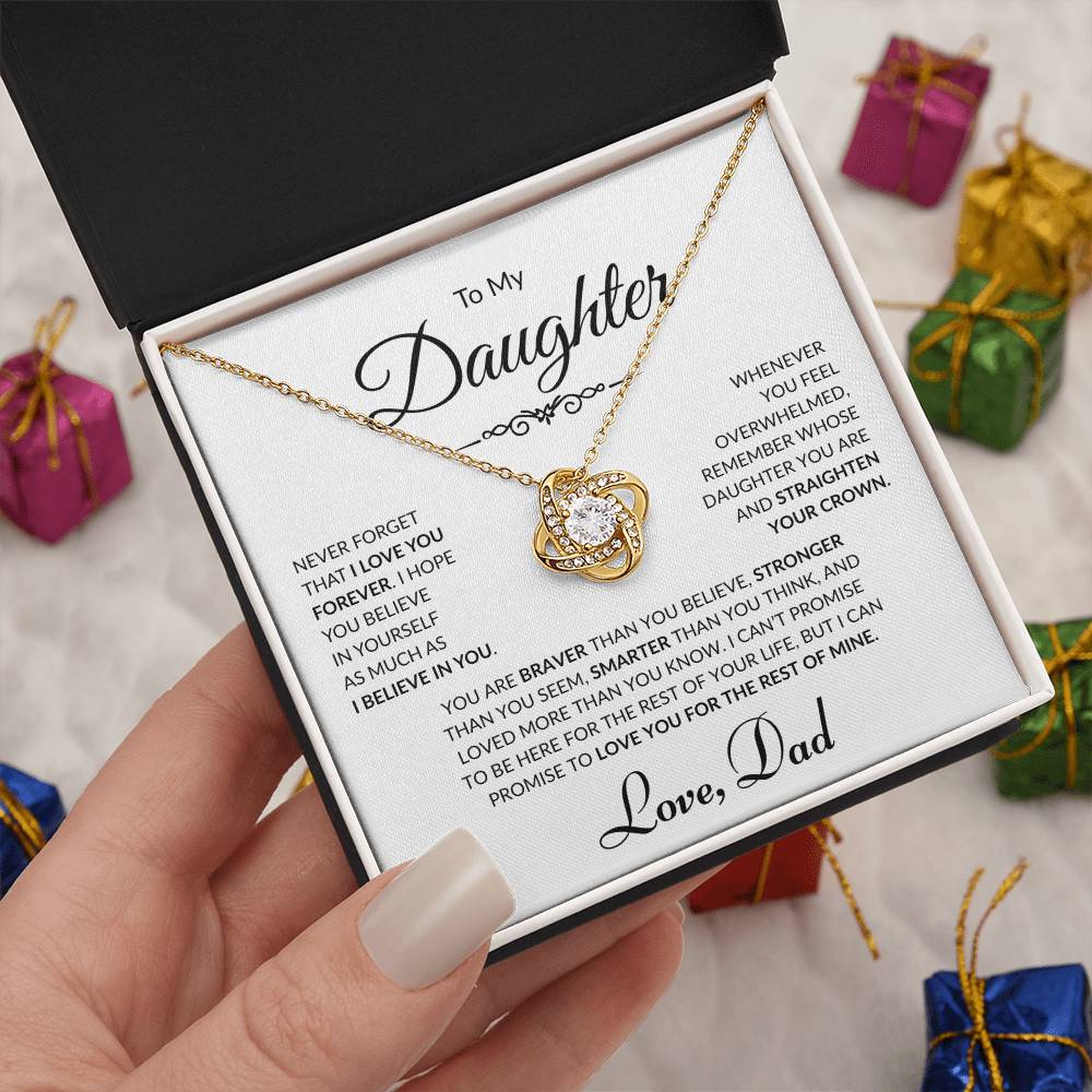 To My Daughter - Love Dad - Love Knot Necklace - White card