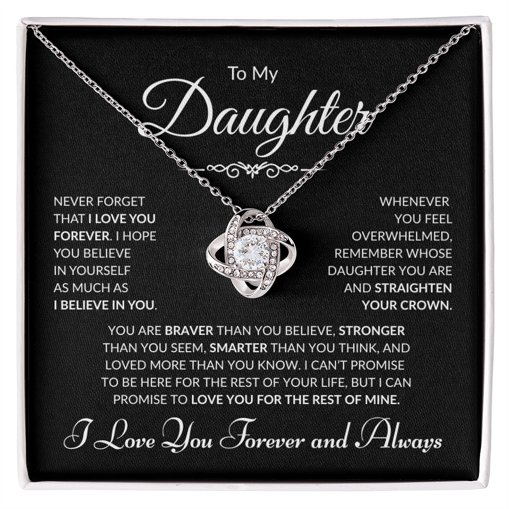 To My Daughter - I Love You Forever and Always - Black Card Love Knot Necklace