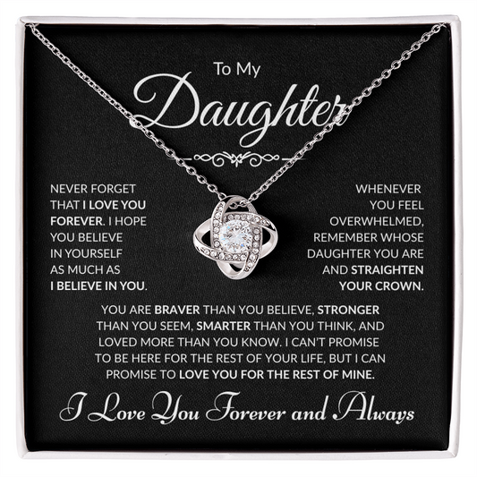 To My Daughter - I Love You Forever and Always - Black Card Love Knot Necklace
