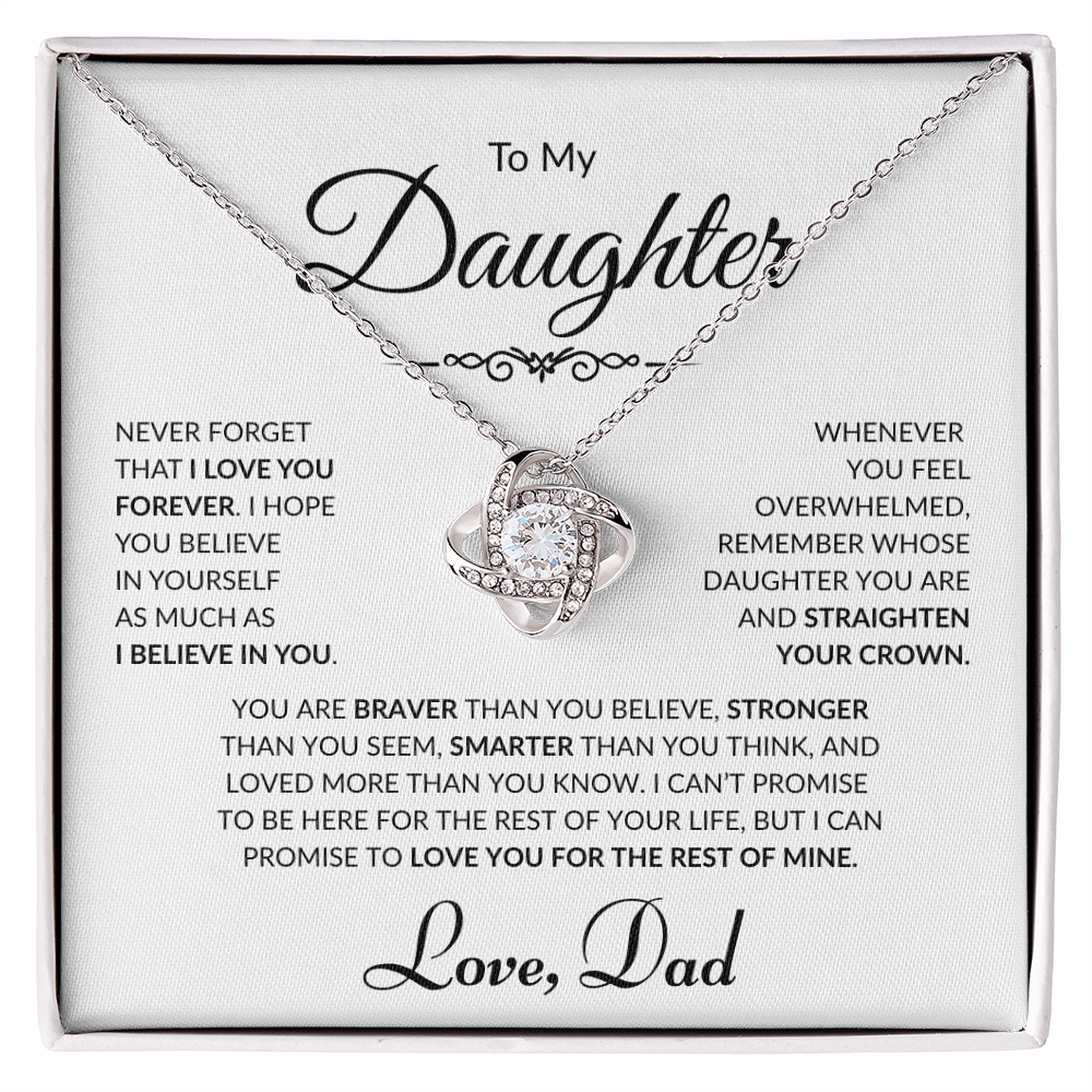 To My Daughter - Love Dad - Love Knot Necklace - White card