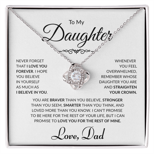 To My Daughter - Love Dad - Love Knot Necklace - White card
