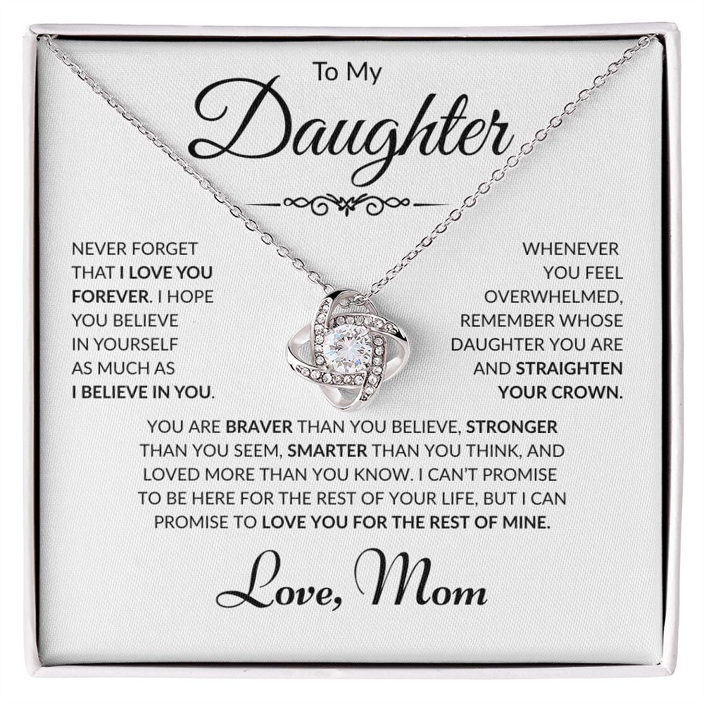 To My Daughter - Love Mom - Love Knot Necklace - White Card