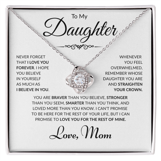 To My Daughter - Love Mom - Love Knot Necklace - White Card