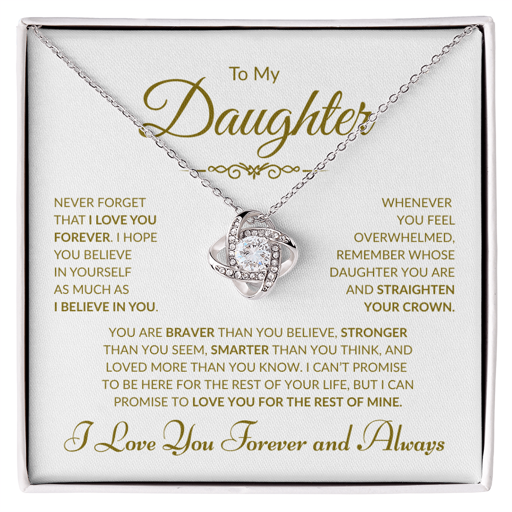 To My Daughter -  I Love You Forever and Always - White Card - Love Knot Necklace