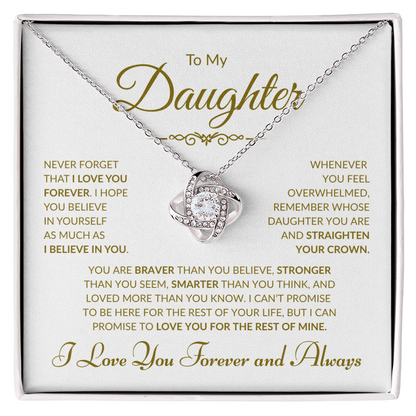 To My Daughter -  I Love You Forever and Always - White Card - Love Knot Necklace