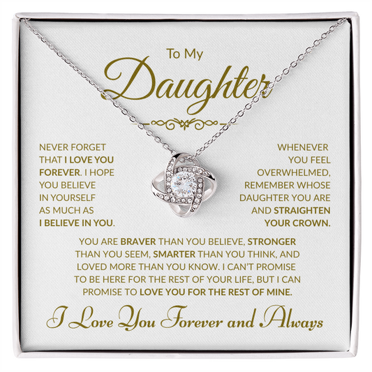 To My Daughter -  I Love You Forever and Always - White Card - Love Knot Necklace