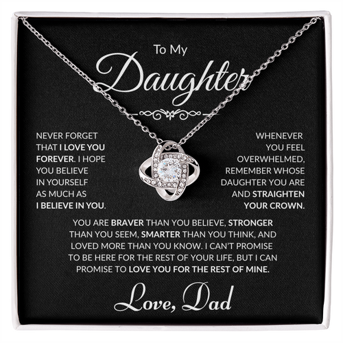 To My Daughter - Love Dad - Love Knot Necklace - Black Card