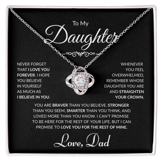 To My Daughter - Love Dad - Love Knot Necklace - Black Card