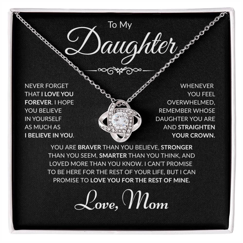 To My Daughter - Love Mom - Love Knot Necklace - Black Card