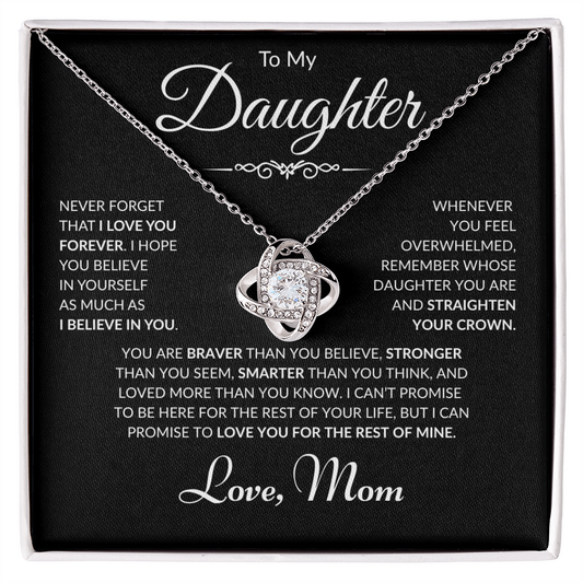 To My Daughter - Love Mom - Love Knot Necklace - Black Card