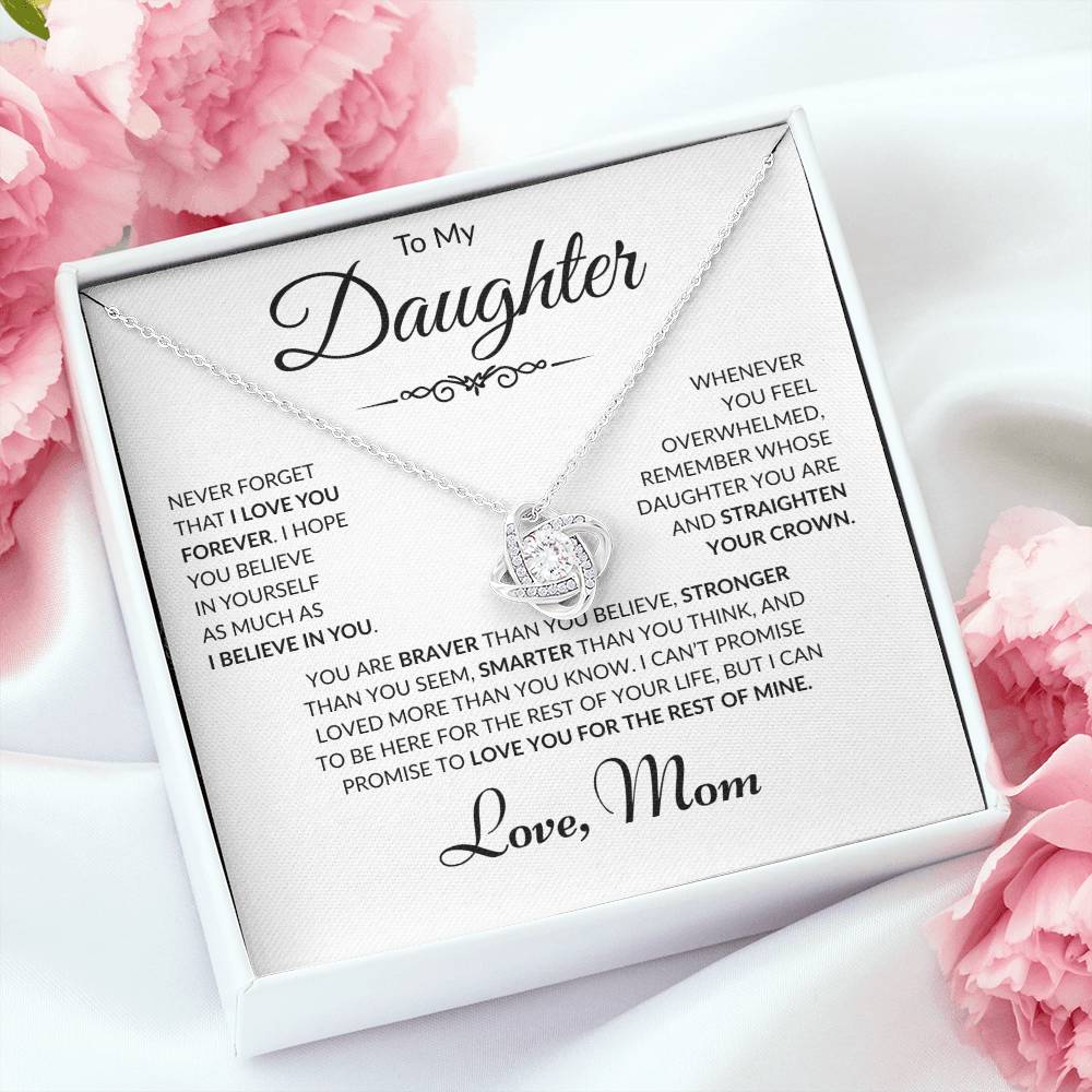 To My Daughter - Love Mom - Love Knot Necklace - White Card