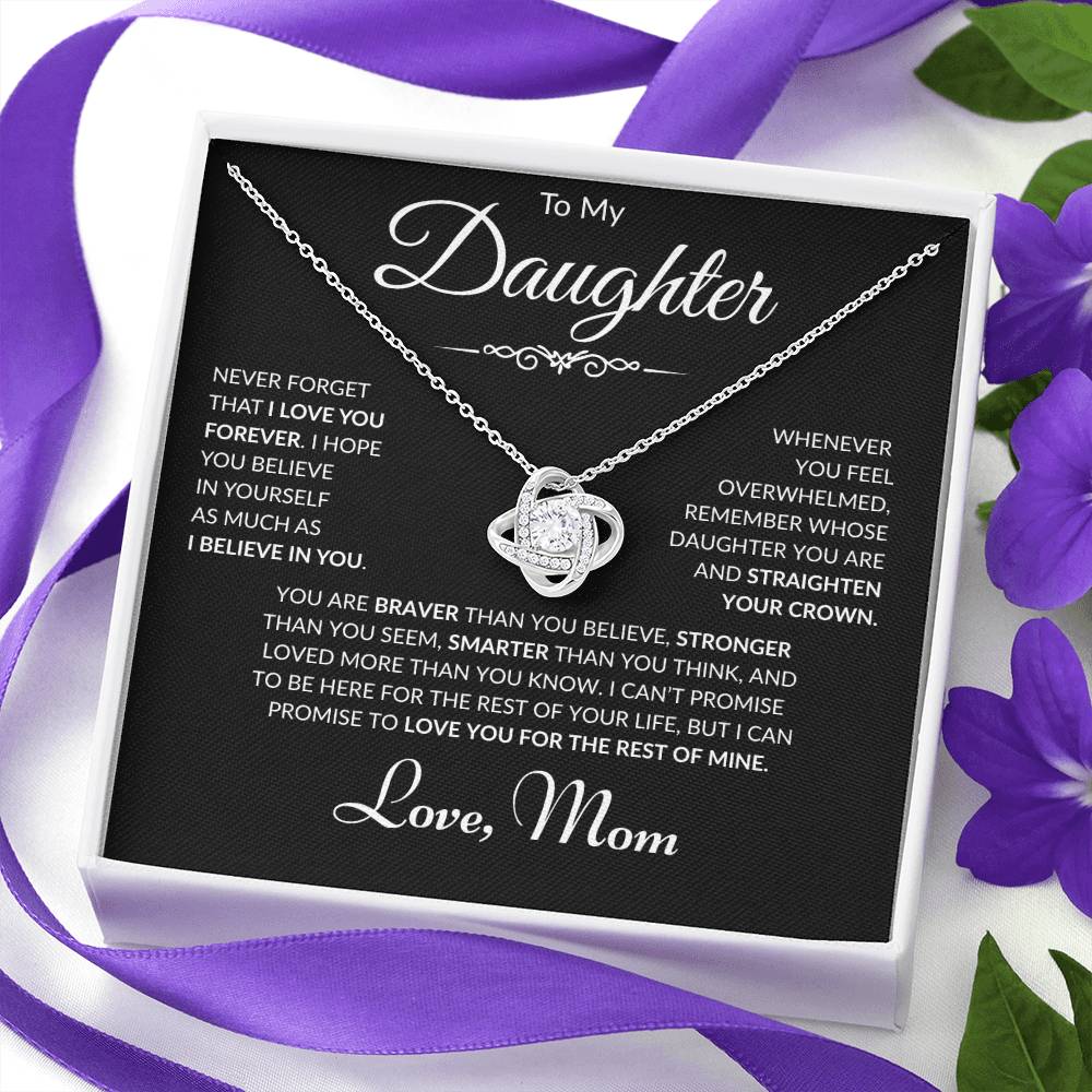 To My Daughter - Love Mom - Love Knot Necklace - Black Card