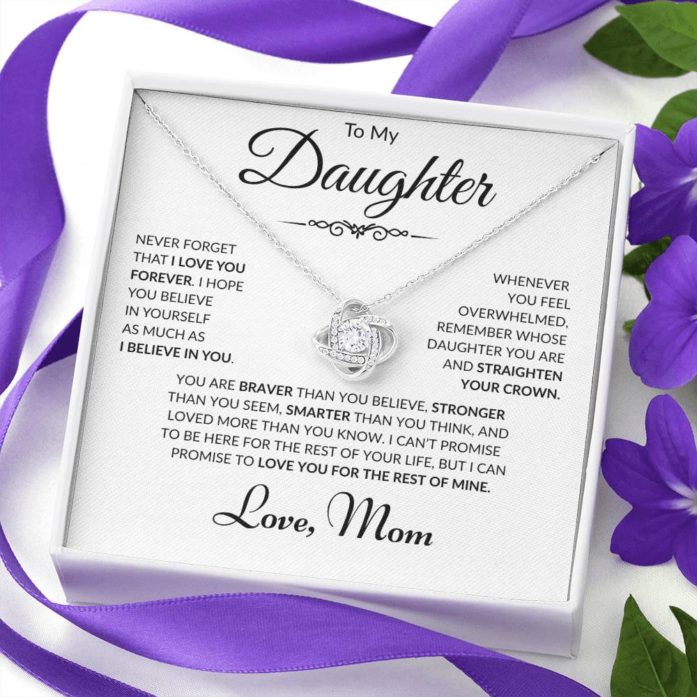 To My Daughter - Love Mom - Love Knot Necklace - White Card