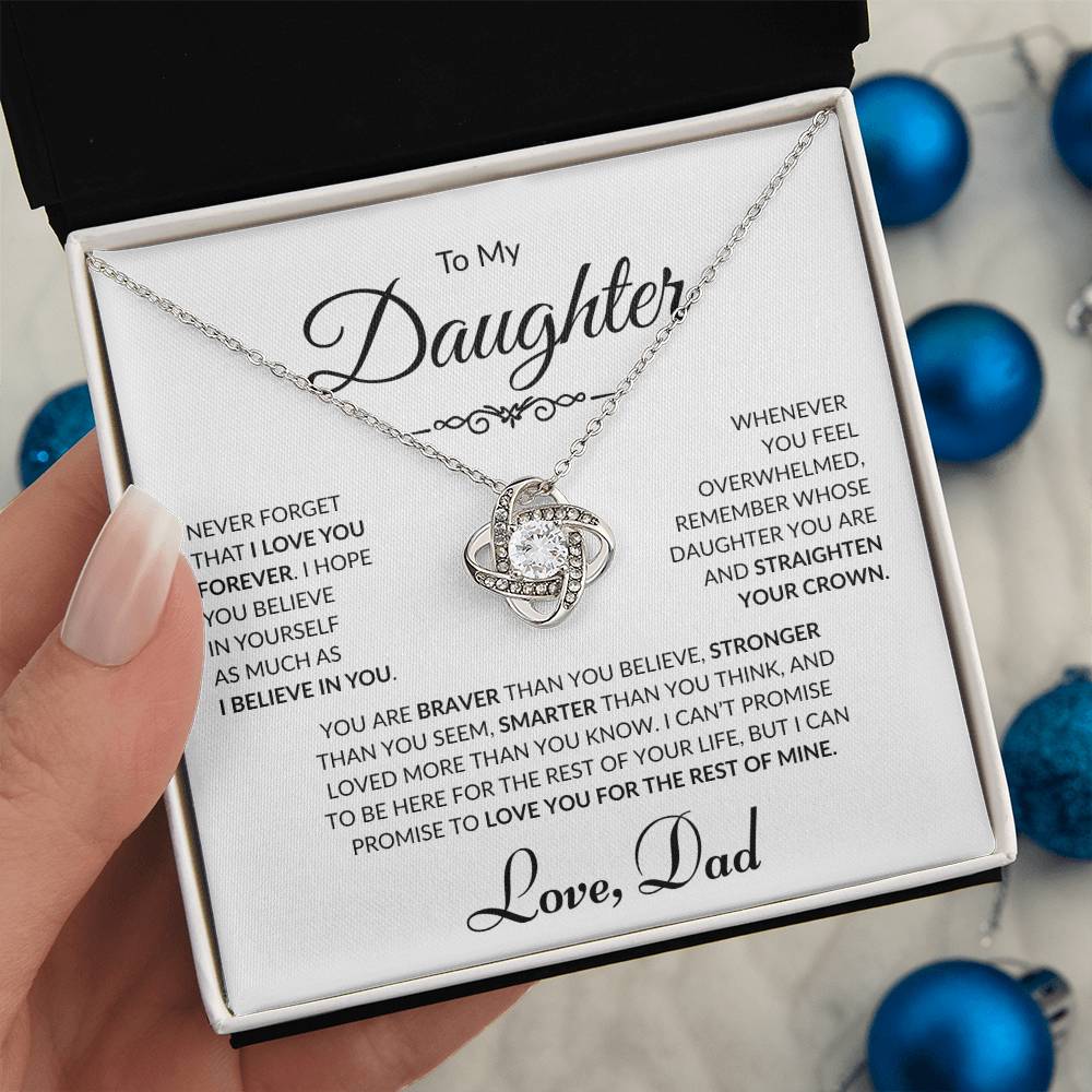 To My Daughter - Love Dad - Love Knot Necklace - White card