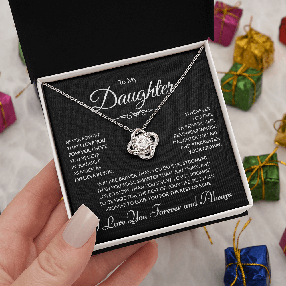 To My Daughter - I Love You Forever and Always - Black Card Love Knot Necklace
