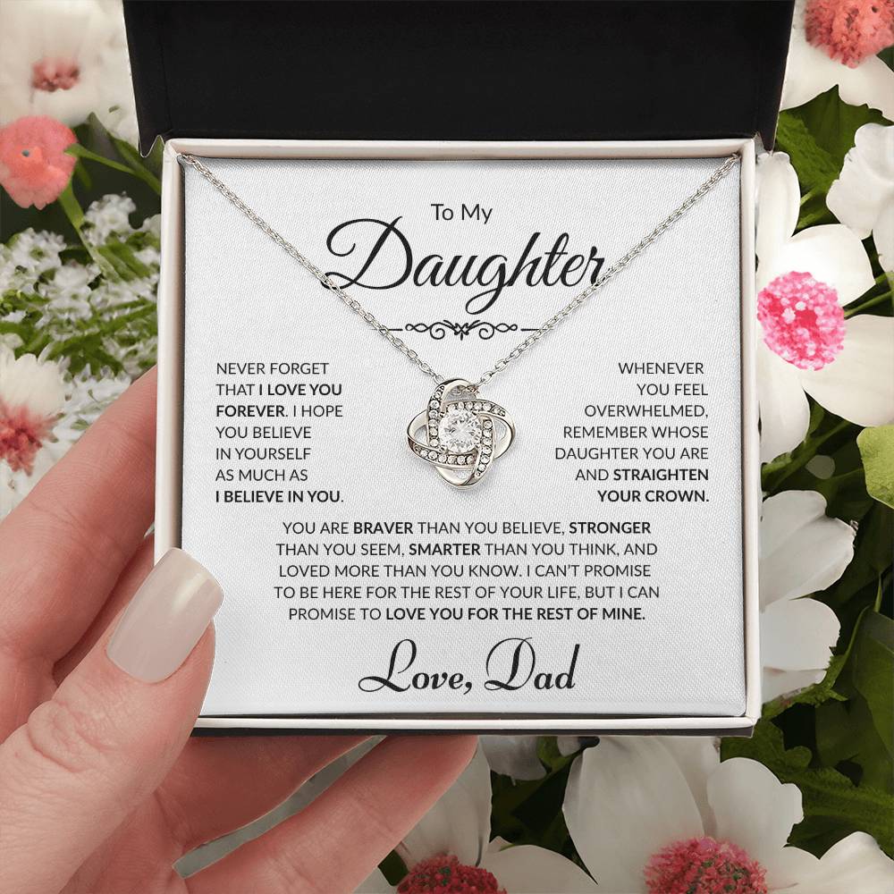 To My Daughter - Love Dad - Love Knot Necklace - White card