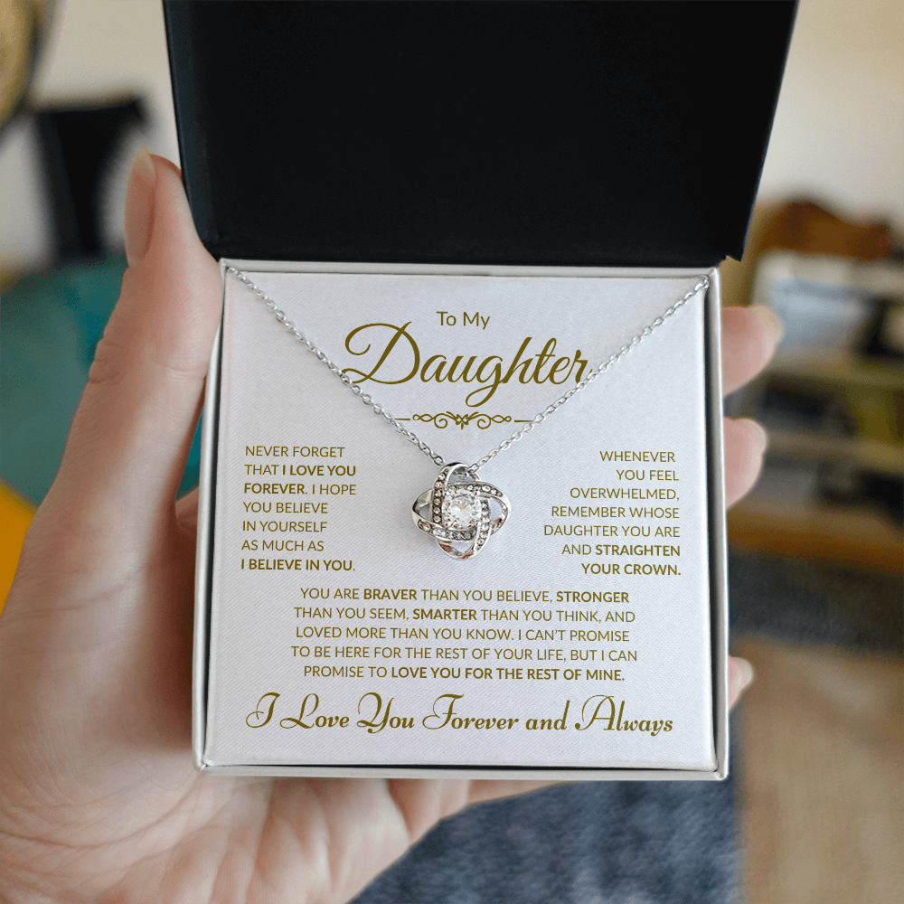 To My Daughter -  I Love You Forever and Always - White Card - Love Knot Necklace