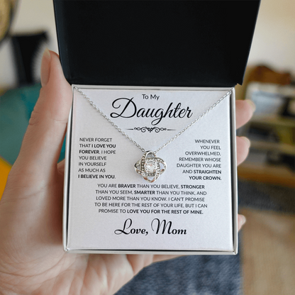 To My Daughter - Love Mom - Love Knot Necklace - White Card