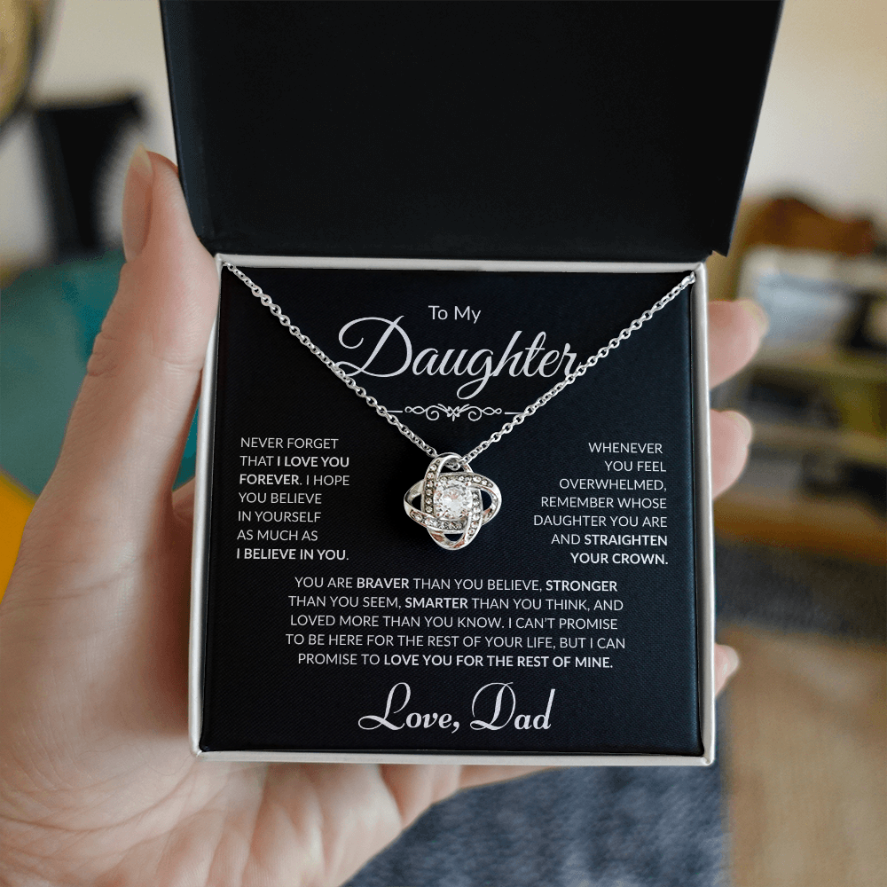 To My Daughter - Love Dad - Love Knot Necklace - Black Card