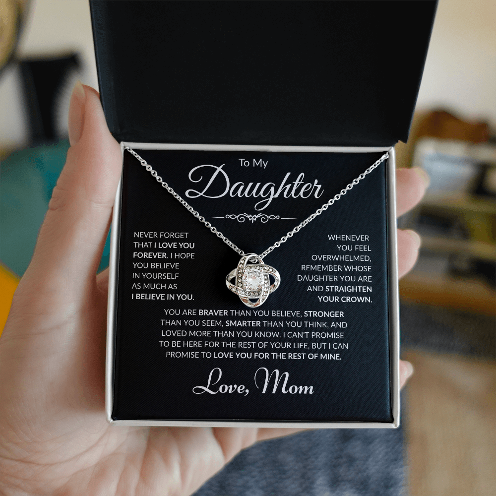 To My Daughter - Love Mom - Love Knot Necklace - Black Card