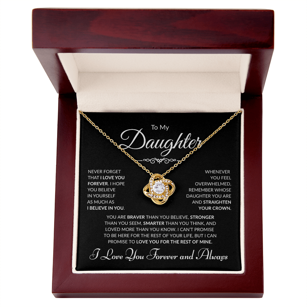 To My Daughter - I Love You Forever and Always - Black Card Love Knot Necklace
