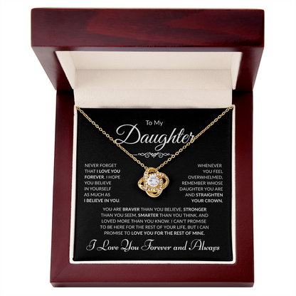 To My Daughter - I Love You Forever and Always - Black Card - Love Knot Necklace