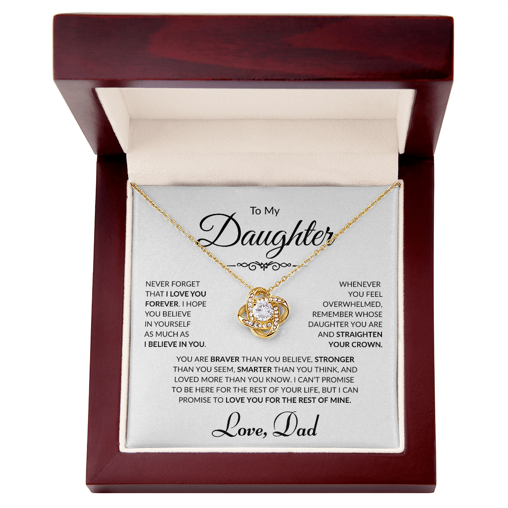 To My Daughter - Love Dad - Love Knot Necklace - White card