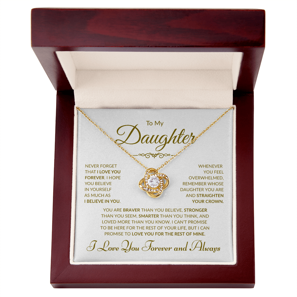 To My Daughter -  I Love You Forever and Always - White Card - Love Knot Necklace