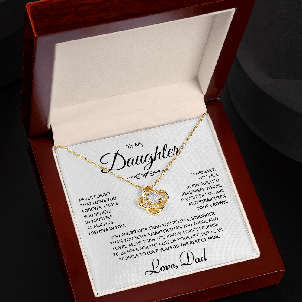 To My Daughter - Love Dad - Love Knot Necklace - White card