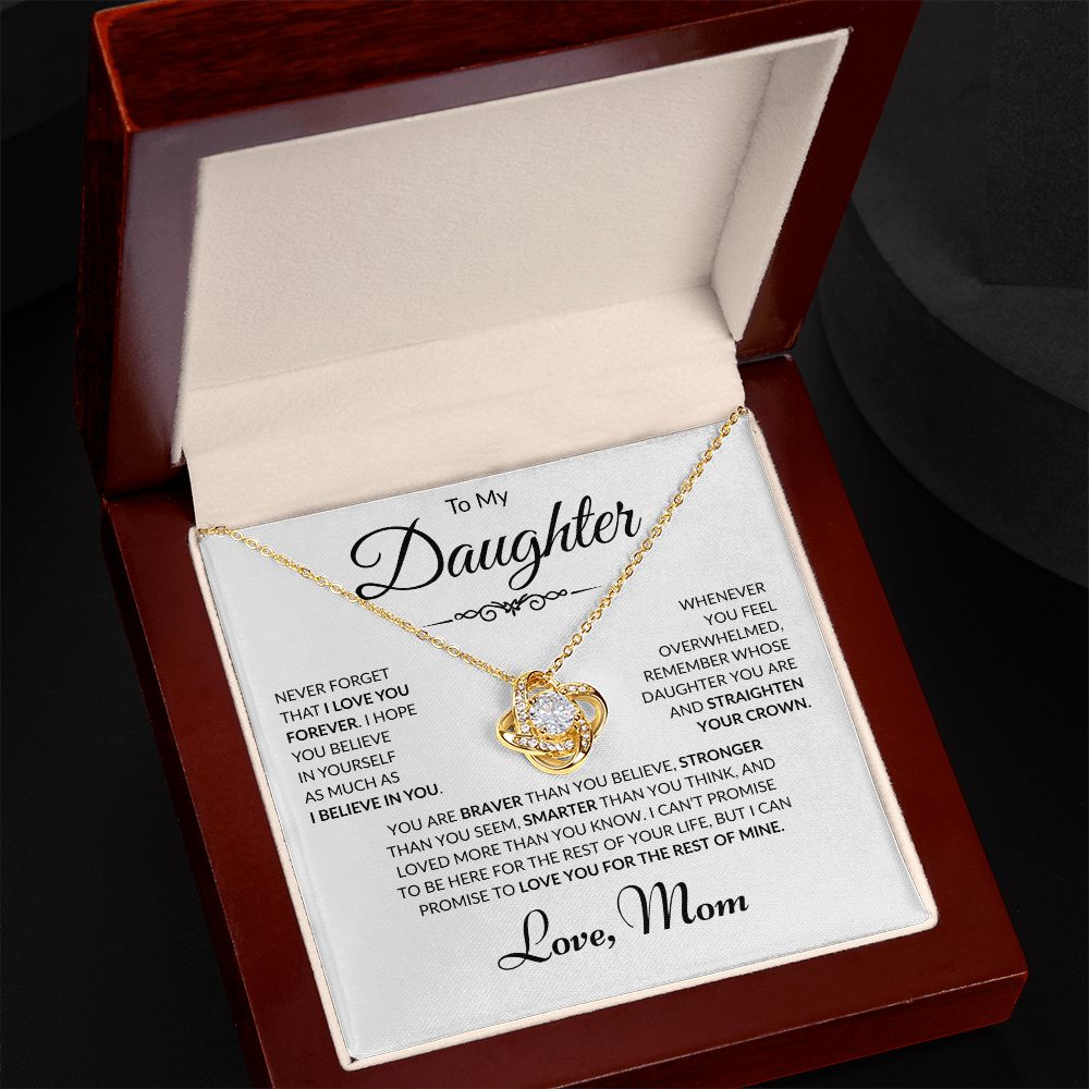 To My Daughter - Love Mom - Love Knot Necklace - White Card