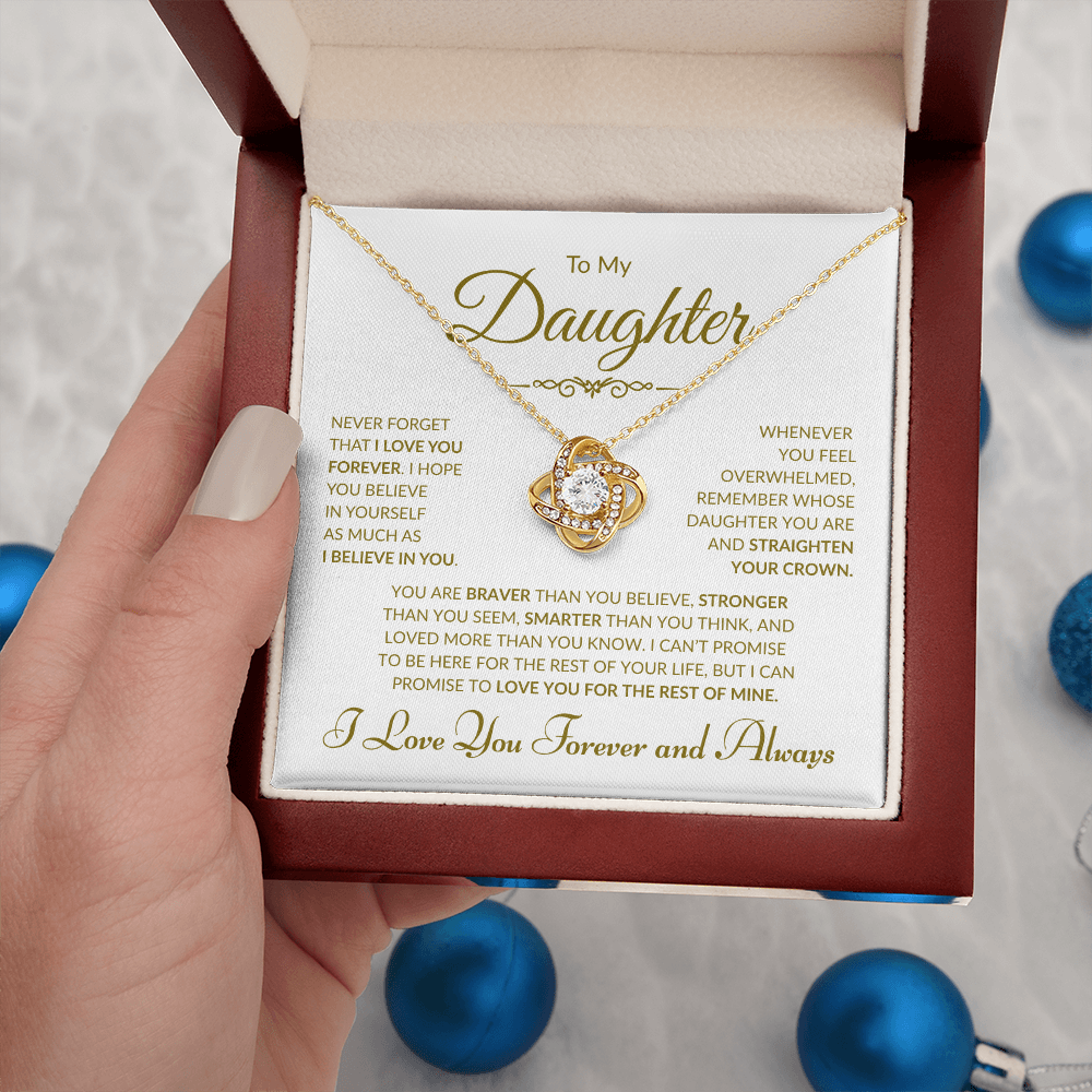 To My Daughter -  I Love You Forever and Always - White Card - Love Knot Necklace
