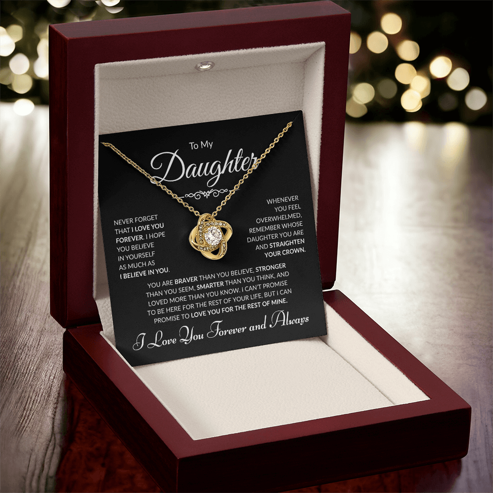 To My Daughter - I Love You Forever and Always - Black Card Love Knot Necklace