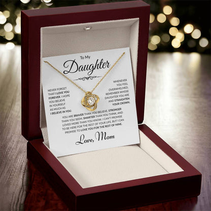 To My Daughter - Love Mom - Love Knot Necklace - White Card