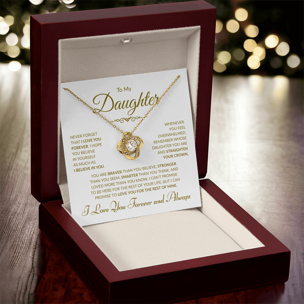 To My Daughter -  I Love You Forever and Always - White Card - Love Knot Necklace
