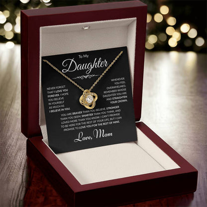 To My Daughter - Love Mom - Love Knot Necklace - Black Card