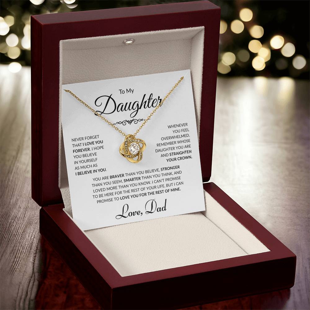 To My Daughter - Love Dad - Love Knot Necklace - White card
